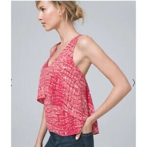 WHBM coral pink layered summer casual tank top giraffe pattern sz M EUC